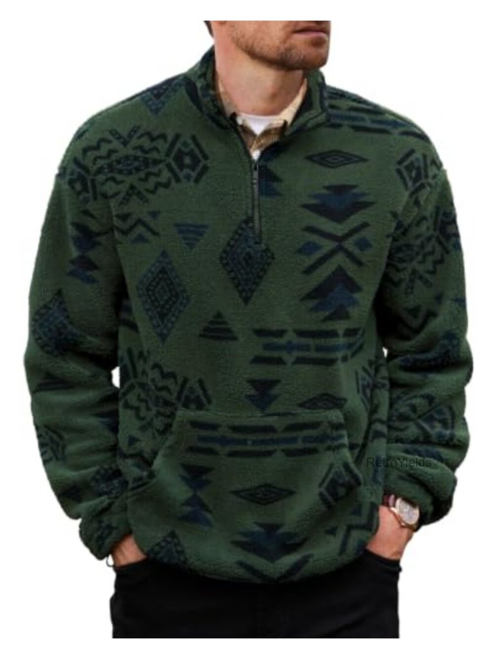 Sherpa Quarter Zip Pullover Aztec Tribal Sweatshirt Unisex